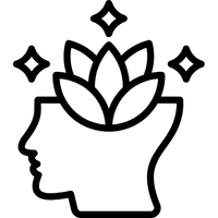 Icon of a head with a lotus flower on top, symbolizing mindfulness or mental well-being.