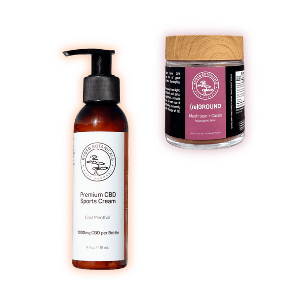 Performance Stack THC-Free 1000mg CBD sports cream and functional mushroom brew for performance and recovery — Kyoto Botanicals