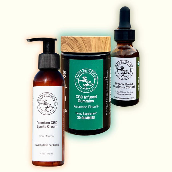Complete THC-Free CBD bundle with CBD gummies, CBD tincture and CBD recovery cream — Kyoto Botanicals