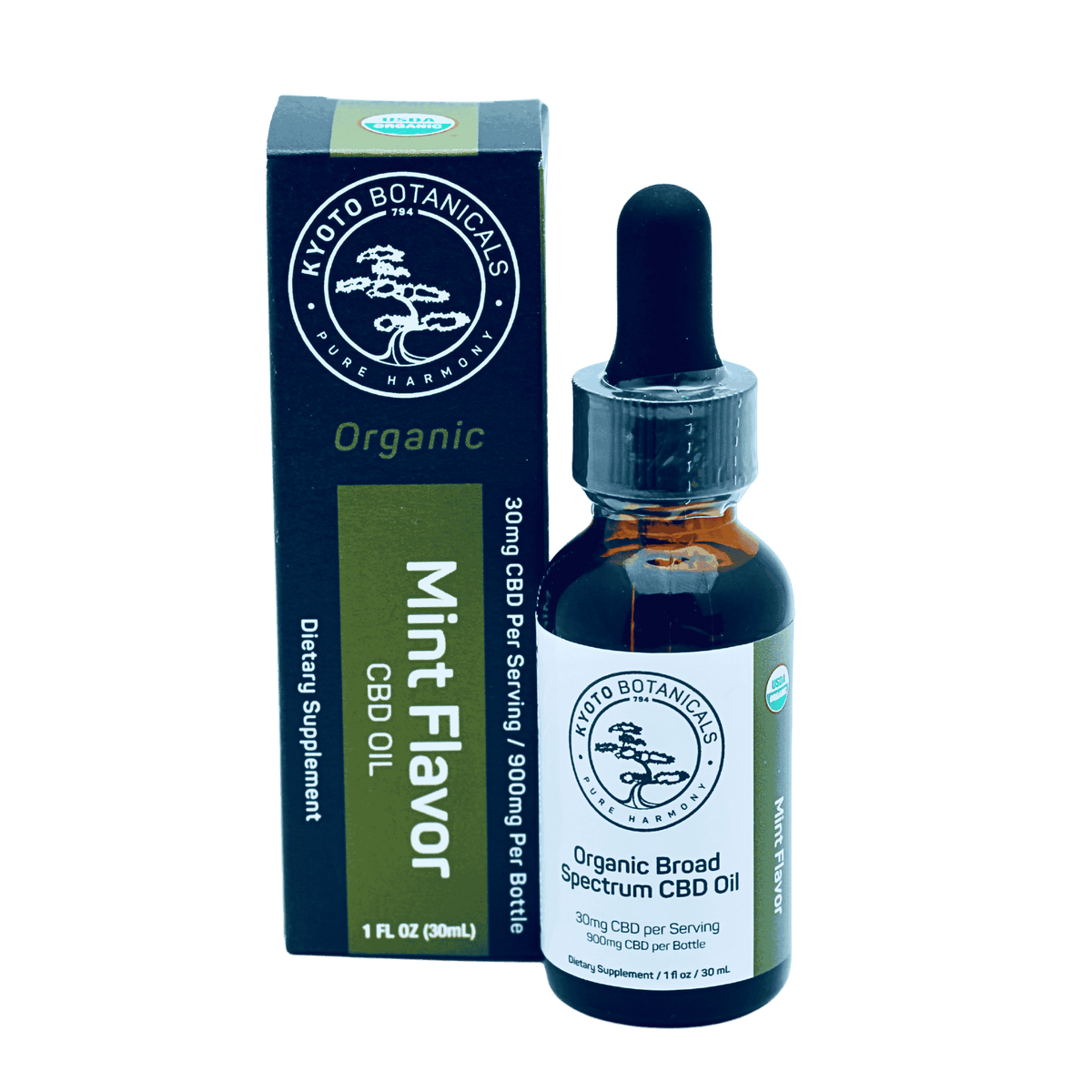 Broad-spectrum THC-free peppermint CBD tincture close-up label.